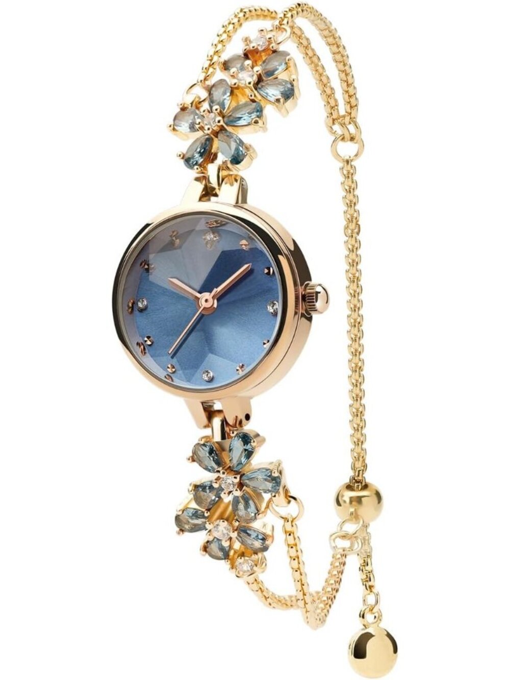 Women's Ice Blue Bracelet Quartz Stainless Steel Luxury Dress Wrist Watch
